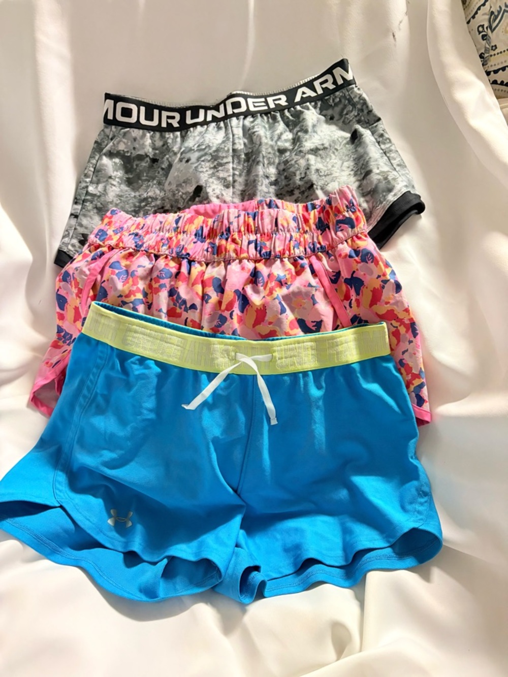 Under Armour Women's Bright Blue Athletic Shorts with Lime Waistband